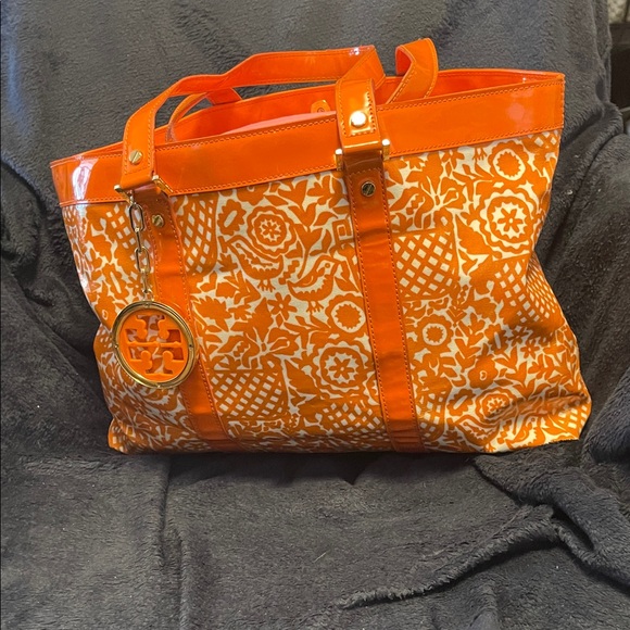 Tory Burch Handbags - Tory Burch Vibrant Orange Floral Tote